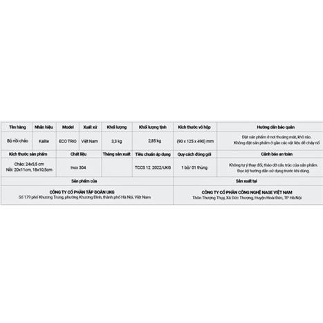 Bộ nồi chảo inox nắp kính Kalite Eco Trio Màu Inox