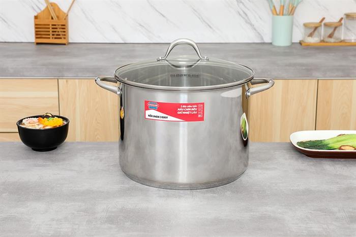 Nồi Inox 3 đáy nắp kính 30 cm Sunhouse SHG301-30 Màu Inox