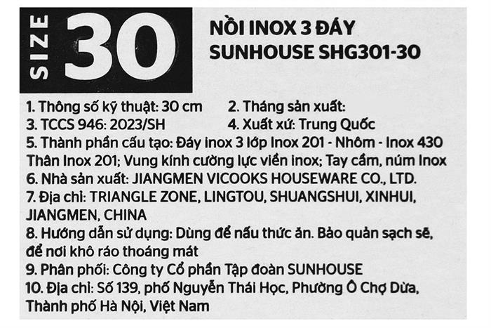 Nồi Inox 3 đáy nắp kính 30 cm Sunhouse SHG301-30 Màu Inox