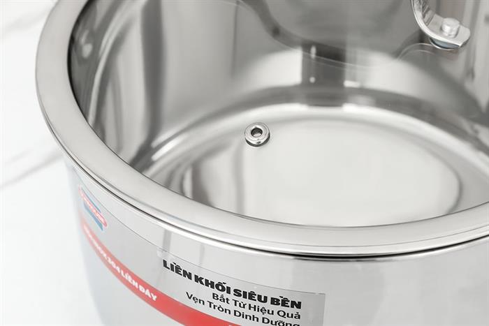 Nồi Inox 3 lớp nguyên khối nắp kính 24 cm Sunhouse SHG706-24 Màu Inox