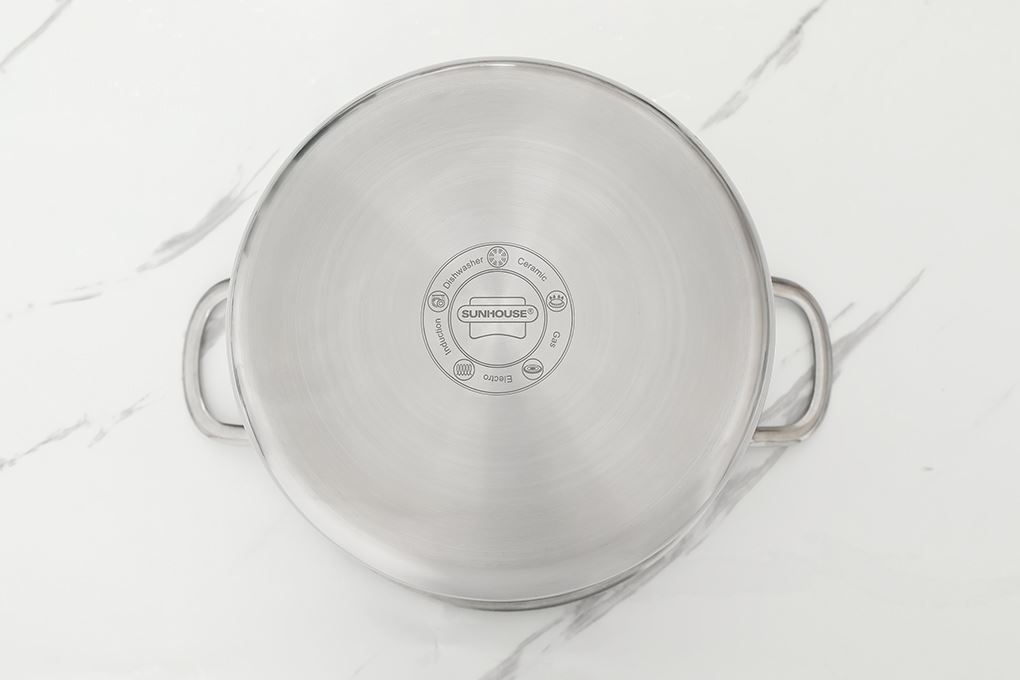 Nồi Inox 3 lớp nguyên khối nắp kính 24 cm Sunhouse SHG706-24 Màu Inox