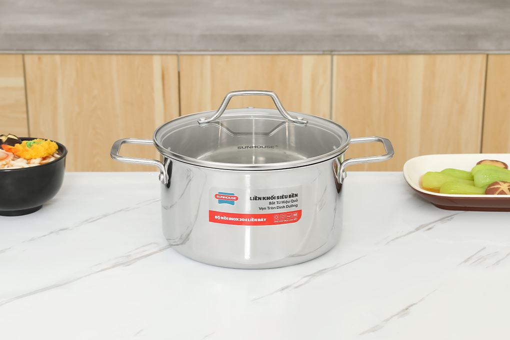 Bộ 3 nồi Inox 3 lớp nguyên khối nắp kính Sunhouse Healthy SHG709 - 4