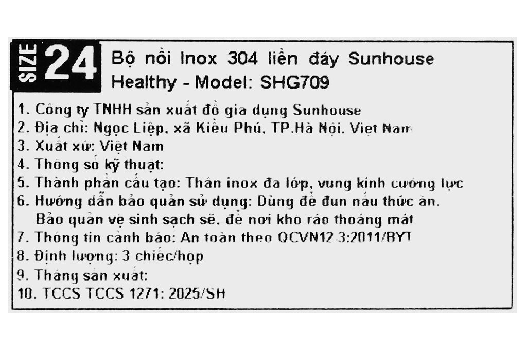 Bộ 3 nồi Inox 3 lớp nguyên khối nắp kính Sunhouse Healthy SHG709 - 9