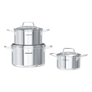 Bộ 3 nồi Inox 3 lớp nguyên khối Sunhouse Healthy SHG709