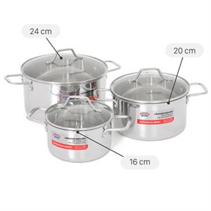 Bộ 3 nồi Inox 3 lớp nguyên khối Sunhouse Healthy SHG709