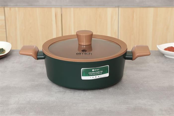 Bộ 3 nồi nhôm chống dính nắp kính Elmich Harmony EL5246PT01 Màu Xanh lá đậm