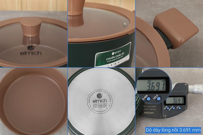 Bộ 3 nồi nhôm chống dính nắp kính Elmich Harmony EL5246PT01 Màu Xanh lá đậm