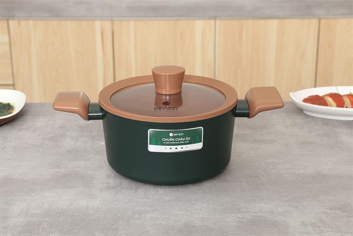 Bộ 3 nồi nhôm chống dính nắp kính Elmich Harmony EL5246PT01 Màu Xanh lá đậm