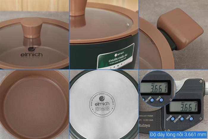 Bộ 3 nồi nhôm chống dính nắp kính Elmich Harmony EL5246PT01 Màu Xanh lá đậm