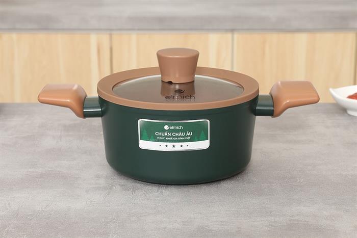 Bộ 3 nồi nhôm chống dính nắp kính Elmich Harmony EL5246PT01 Màu Xanh lá đậm