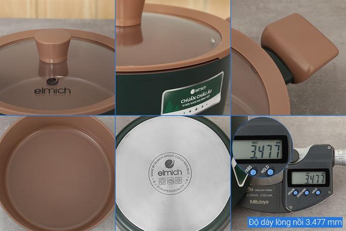 Bộ 3 nồi nhôm chống dính nắp kính Elmich Harmony EL5246PT01 Màu Xanh lá đậm