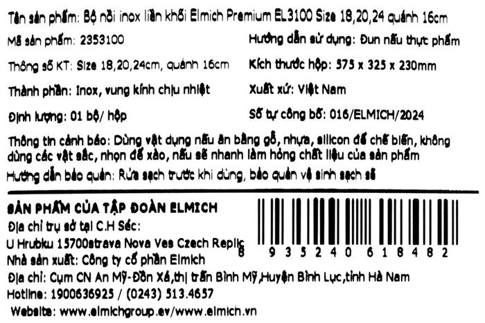 Bộ 4 nồi quánh inox 3 lớp nguyên khối nắp kính Elmich Premium EL3100 Màu Inox