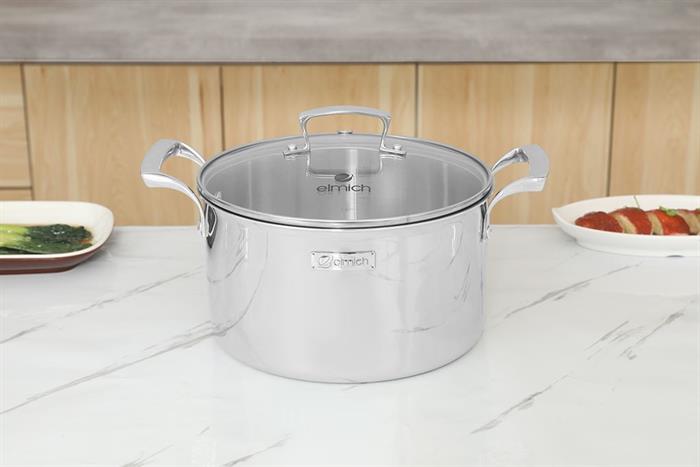 Bộ 4 nồi quánh inox 3 lớp nguyên khối nắp kính Elmich Premium EL3100 Màu Inox