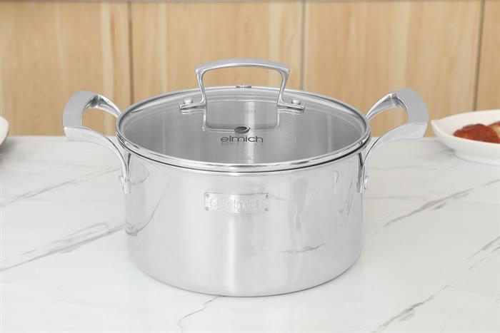 Bộ 4 nồi quánh inox 3 lớp nguyên khối nắp kính Elmich Premium EL3100 Màu Inox