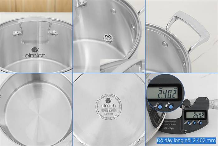 Bộ 4 nồi quánh inox 3 lớp nguyên khối nắp kính Elmich Premium EL3100 Màu Inox