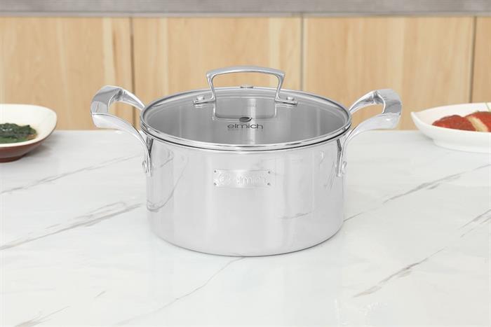 Bộ 4 nồi quánh inox 3 lớp nguyên khối nắp kính Elmich Premium EL3100 Màu Inox