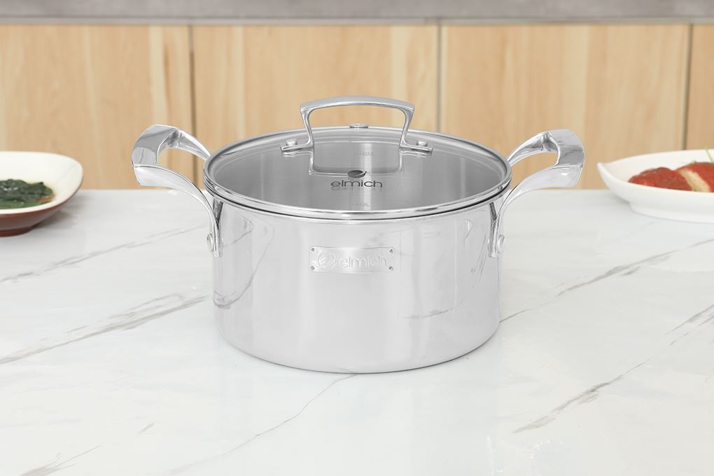 Bộ 4 nồi quánh inox 3 lớp nguyên khối nắp kính Elmich Premium EL3100 Màu Inox