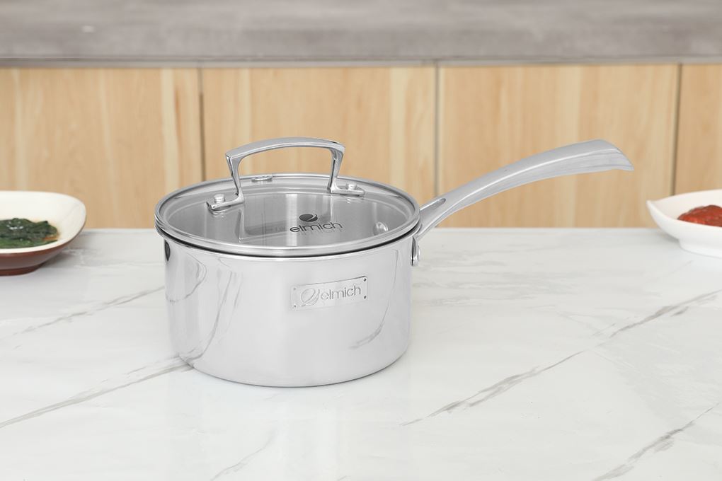 Bộ 4 nồi quánh inox 3 lớp nguyên khối nắp kính Elmich Premium EL3100 Màu Inox