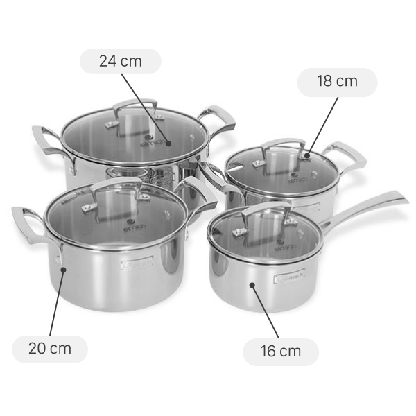 Bộ 4 nồi quánh inox 3 lớp nguyên khối Elmich Premium EL3100