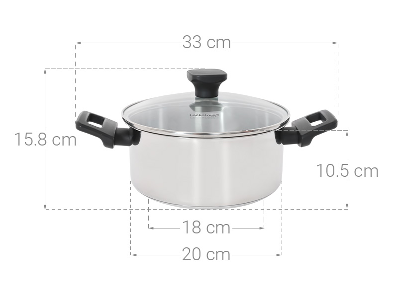 Nồi inox đáy từ nắp kính 20 cm Lock&Lock CSC2023IH