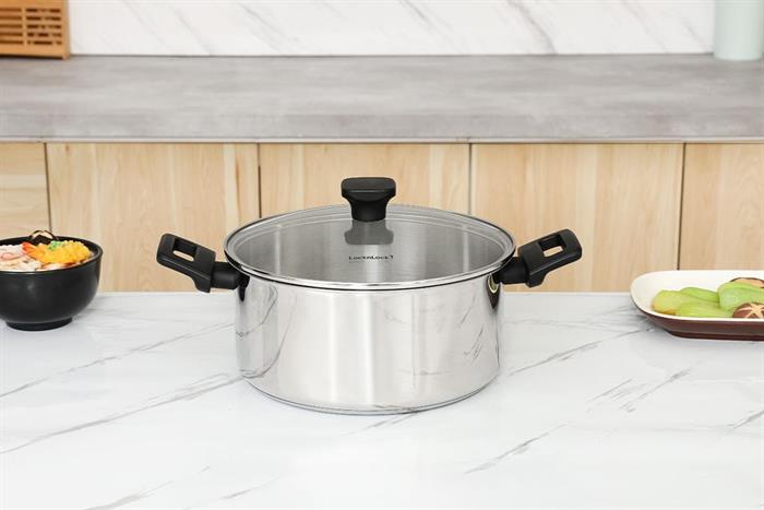 Nồi inox đáy từ nắp kính 24 cm Lock&Lock CSC2423IH Màu Inox