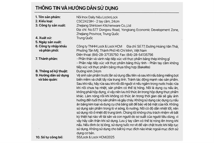 Nồi inox đáy từ nắp kính 24 cm Lock&Lock CSC2423IH Màu Inox