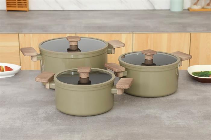 Bộ 3 nồi nhôm chống dính nắp kính Sunhouse ST2210P Màu Xanh