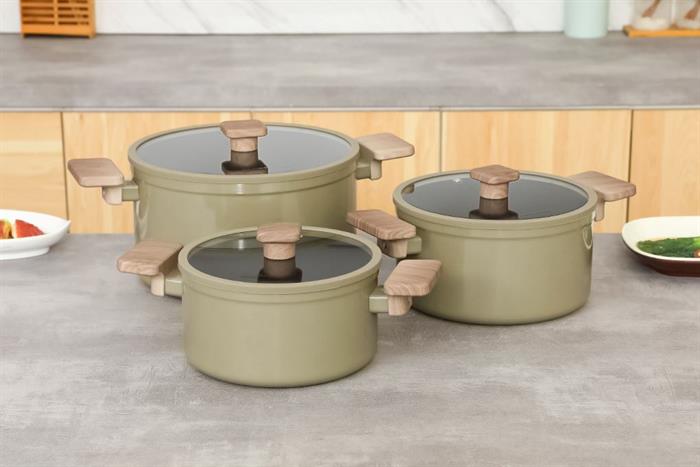 Bộ 3 nồi nhôm chống dính nắp kính Sunhouse Titanium Plasma ST2210P Màu Xanh
