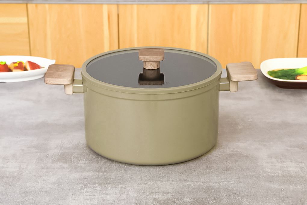 Bộ 3 nồi nhôm chống dính nắp kính Sunhouse Titanium Plasma ST2210P Màu Xanh