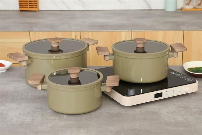 Bộ 3 nồi nhôm chống dính nắp kính Sunhouse ST2210P Màu Xanh