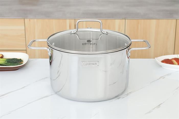 Bộ 3 nồi inox 3 lớp nguyên khối nắp kính Elmich EL2488IN02 Màu Inox