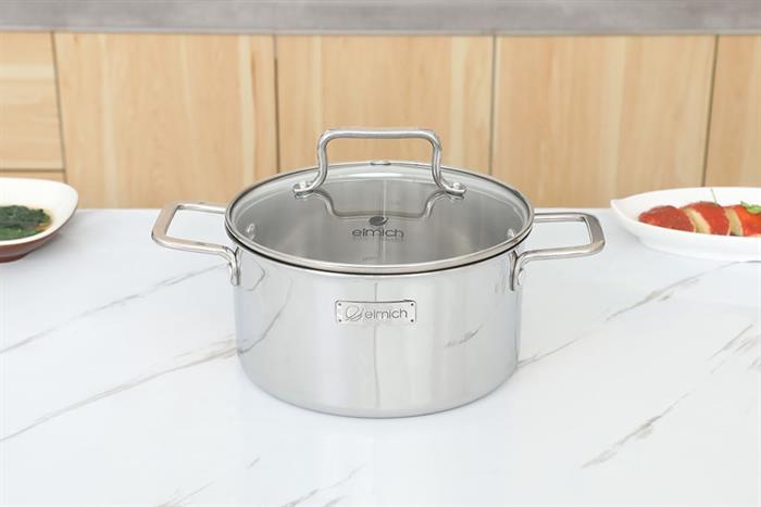 Bộ 3 nồi inox 3 lớp nguyên khối nắp kính Elmich EL2488IN02 Màu Inox