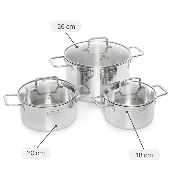 Bộ 3 nồi inox 3 lớp nguyên khối Elmich EL2488IN02