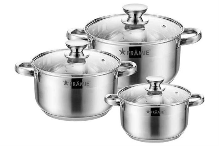 Bộ 3 nồi inox 5 đáy nắp kính Pramie PC36501 Màu Inox
