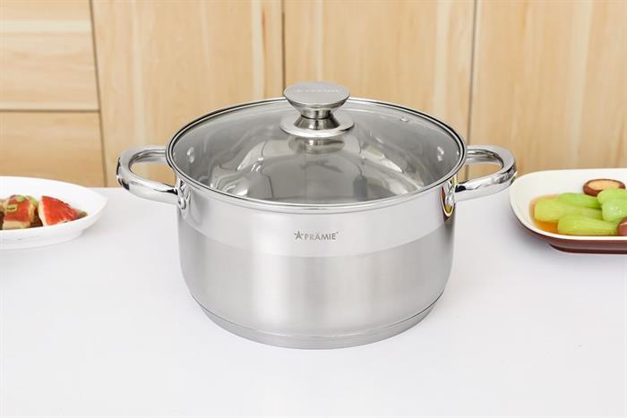 Bộ 3 nồi inox 5 đáy nắp kính Pramie PC36501 Màu Inox