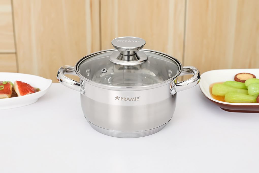 Bộ 3 nồi inox 5 đáy nắp kính Pramie PC36501 Màu Inox