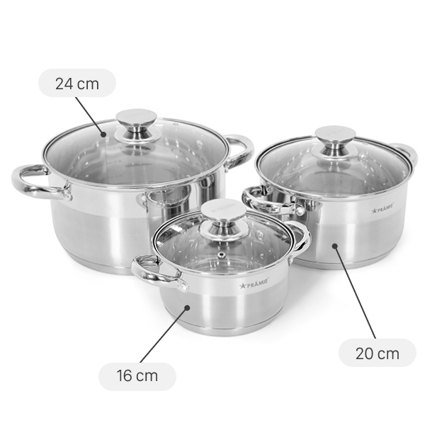 Bộ 3 nồi inox 5 đáy Pramie PC36501