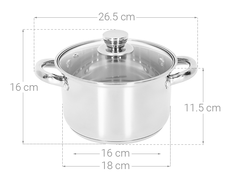 Nồi inox 3 đáy nắp kính 18 cm Inochi Kuro HNK.NIKR.2418