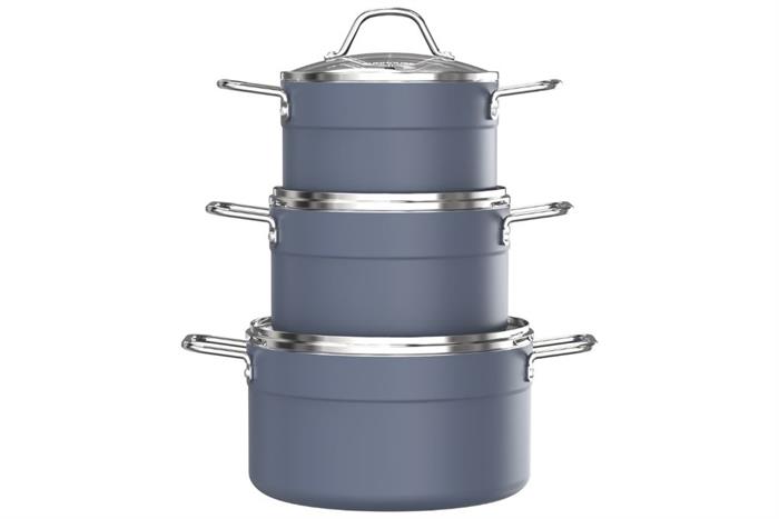 Bộ 3 nồi nhôm chống dính nắp kính Sunhouse Eco SHG7979X Màu Xám xanh