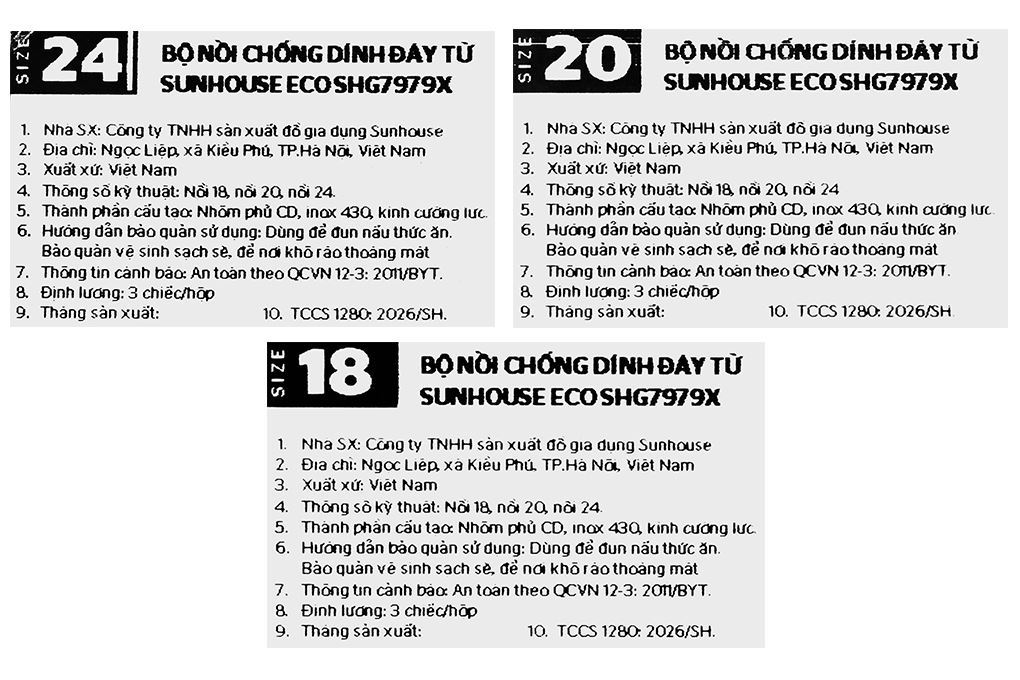 Bộ 3 nồi nhôm chống dính nắp kính Sunhouse Eco SHG7979X Màu Xám xanh