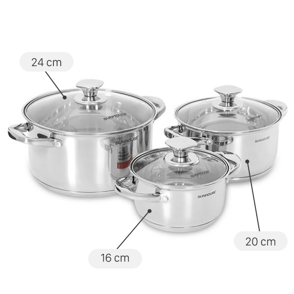 img Bộ 3 nồi inox 5 đáy nắp kính Sunhouse SHG799