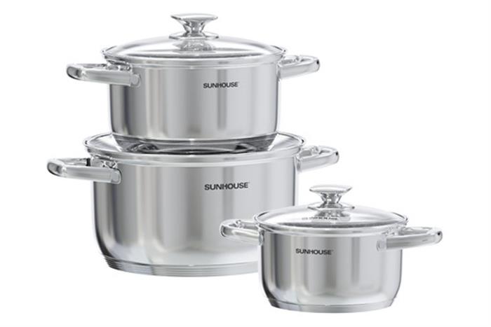 Bộ 3 nồi inox 5 lớp nắp kính Sunhouse SHG799 Màu Inox