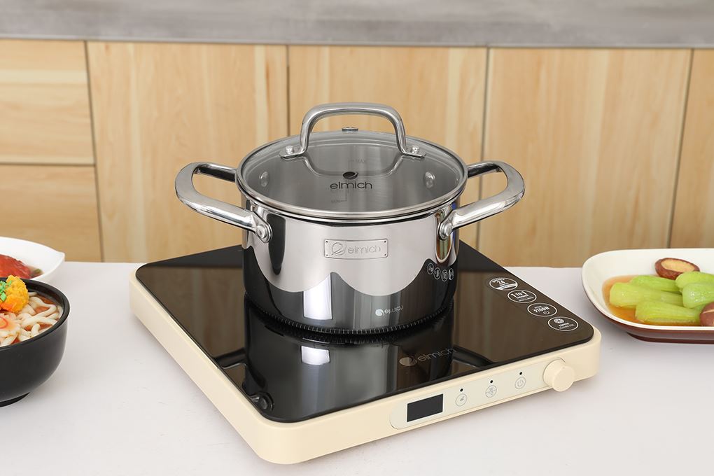 Bộ 4 nồi quánh inox 3 lớp nguyên khối nắp kính Elmich EL2485IN01 Màu Inox