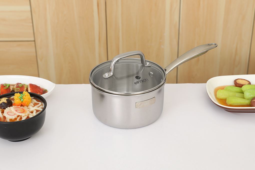Bộ 4 nồi quánh inox 3 lớp nguyên khối nắp kính Elmich EL2485IN01 Màu Inox