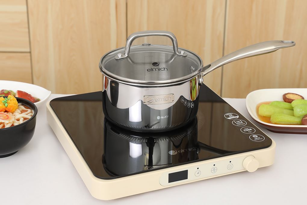 Bộ 4 nồi quánh inox 3 lớp nguyên khối nắp kính Elmich EL2485IN01 Màu Inox