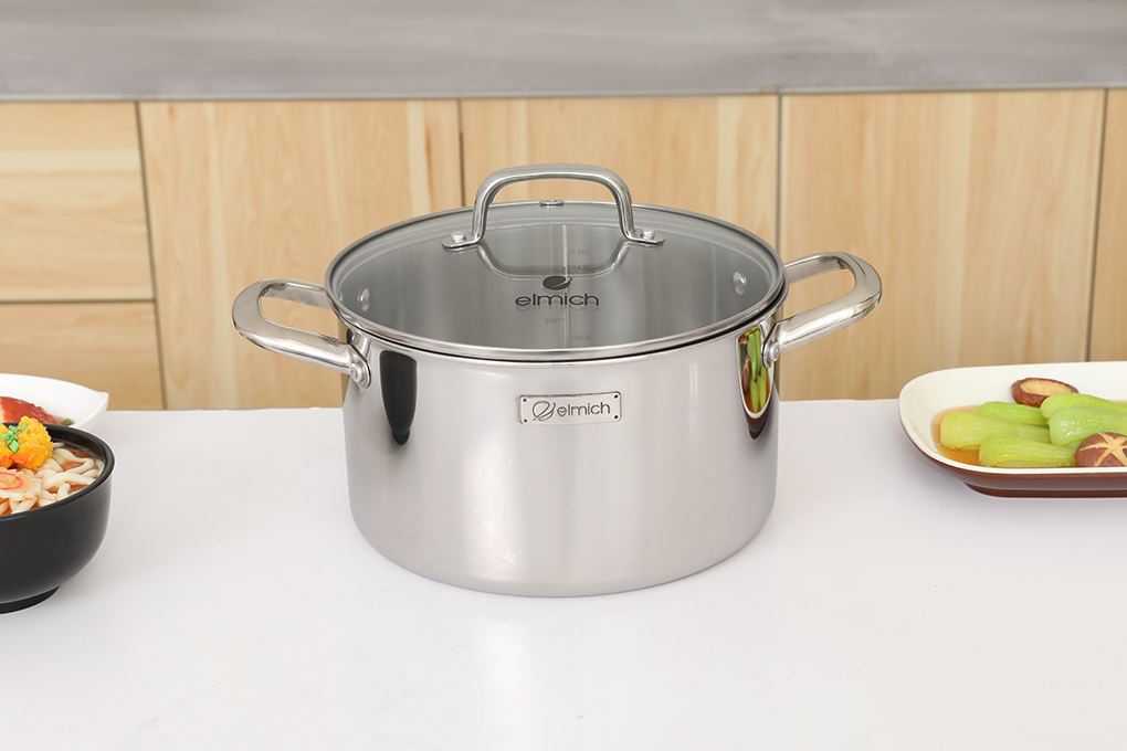 Bộ 4 nồi quánh inox 3 lớp nguyên khối nắp kính Elmich EL2485IN01 Màu Inox
