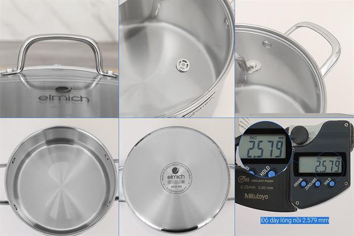 Bộ 4 nồi quánh inox 3 lớp nguyên khối nắp kính Elmich EL2485IN01 Màu Inox