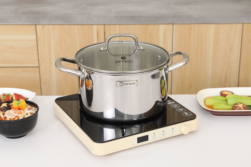 Bộ 4 nồi quánh inox 3 lớp nguyên khối nắp kính Elmich EL2485IN01 Màu Inox
