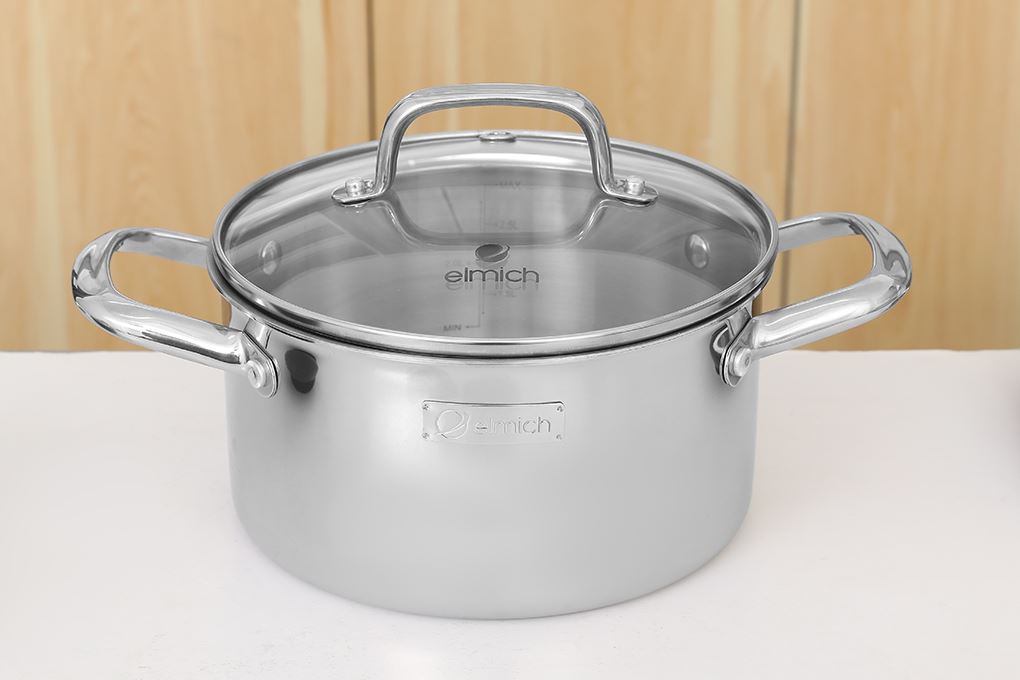 Bộ 4 nồi quánh inox 3 lớp nguyên khối nắp kính Elmich EL2485IN01 Màu Inox