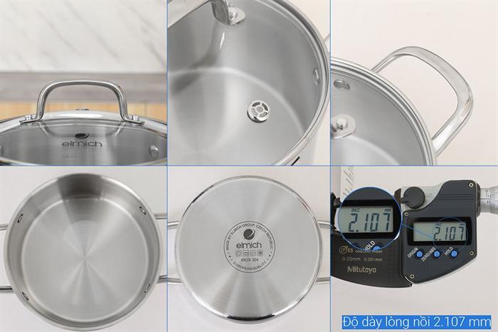 Bộ 4 nồi quánh inox 3 lớp nguyên khối nắp kính Elmich EL2485IN01 Màu Inox